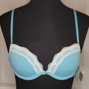 Calvin Klein Lace Push Up Bra 34A Turquoise White